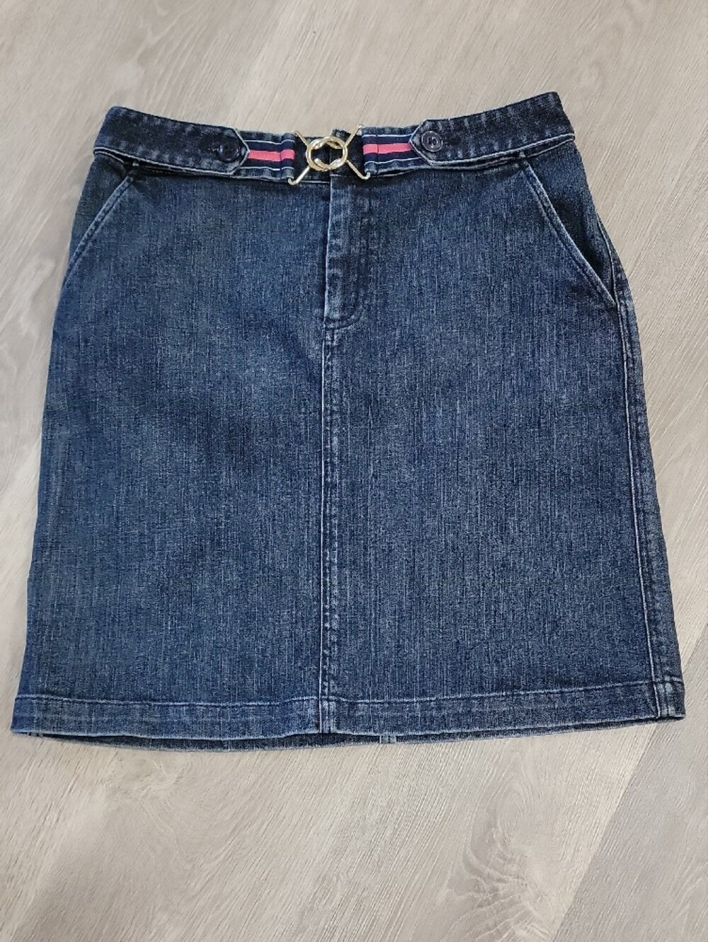 Talbots Blue Denim Mini Skirt with Stripe Waist Detail - Picture 6 of 10